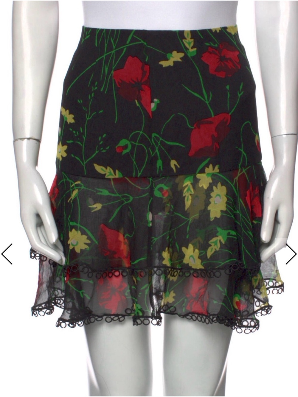 Jason Wu Black Floral Ruffle Mini Skirt M